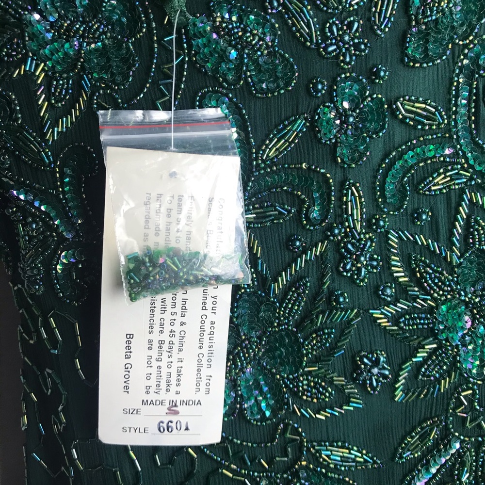 VINTAGE SCALA emerald silk beaded dress - Picture 8 of 8